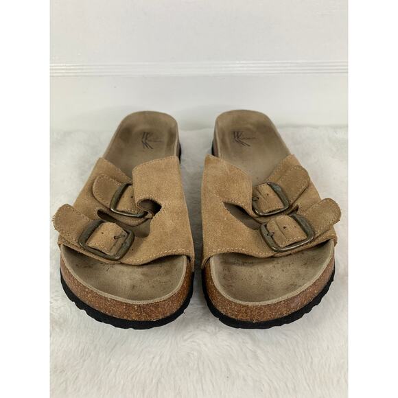 White Mountain Sandals Women’s Tan Leather Strap Cork Footbed Size 9B - Picture 2 of 9